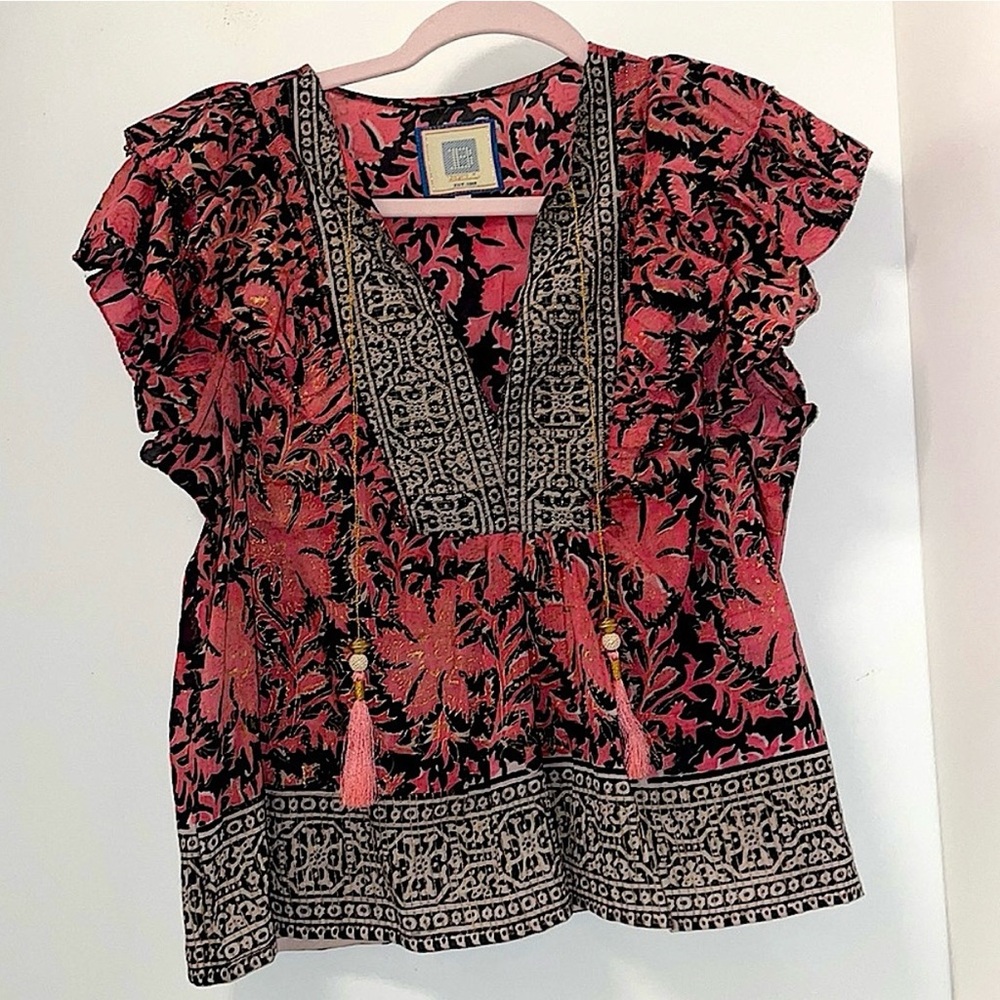Bell by Alicia Bell Pink and Black Floral Blouse